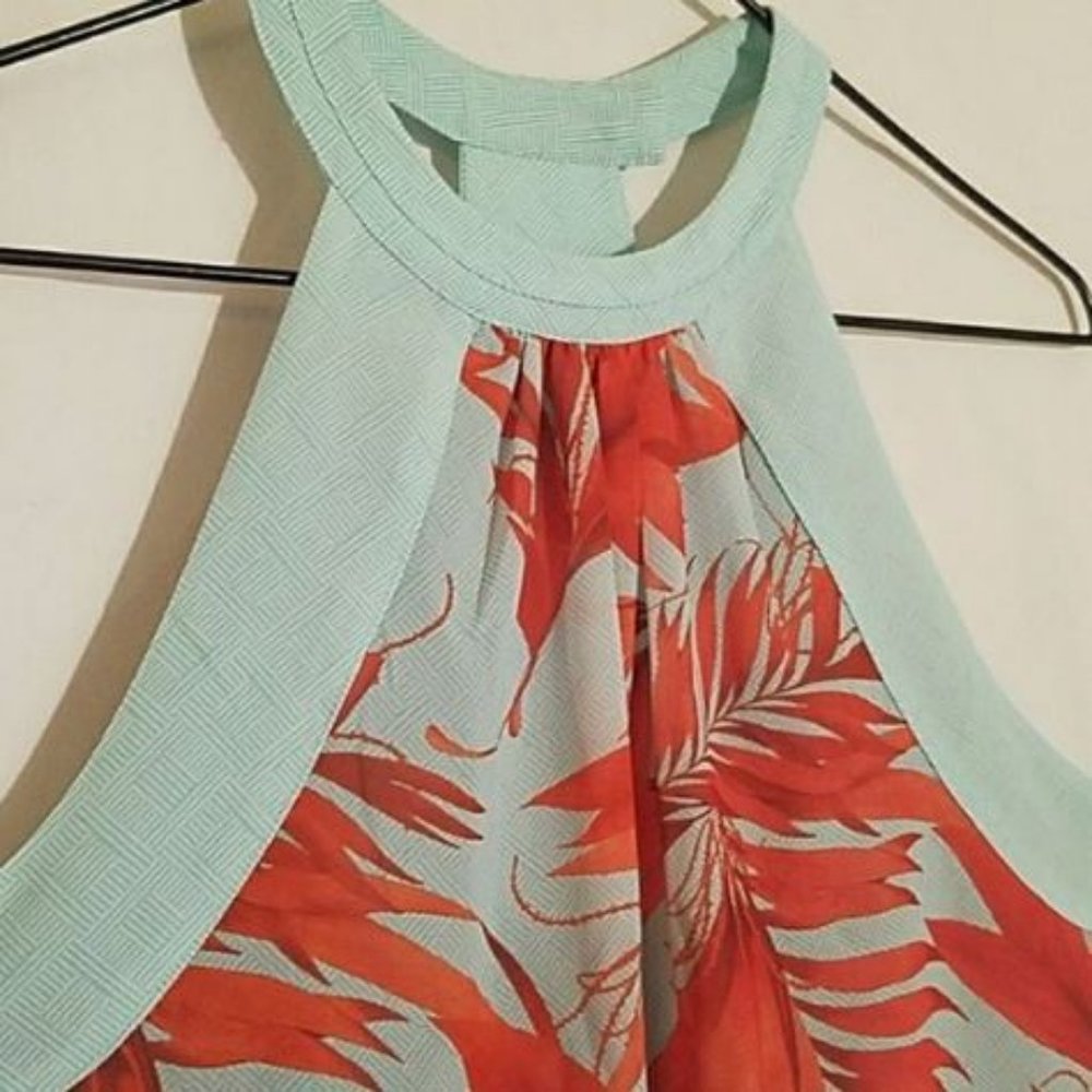 H&M Aqua Green / Orange Tropical Halter top
